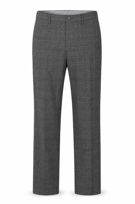 Marks and Spencer Men Grey 32 Regular Check Flat Front Dress Trousers