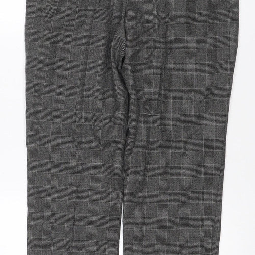 Marks and Spencer Men Grey 32 Regular Check Flat Front Dress Trousers