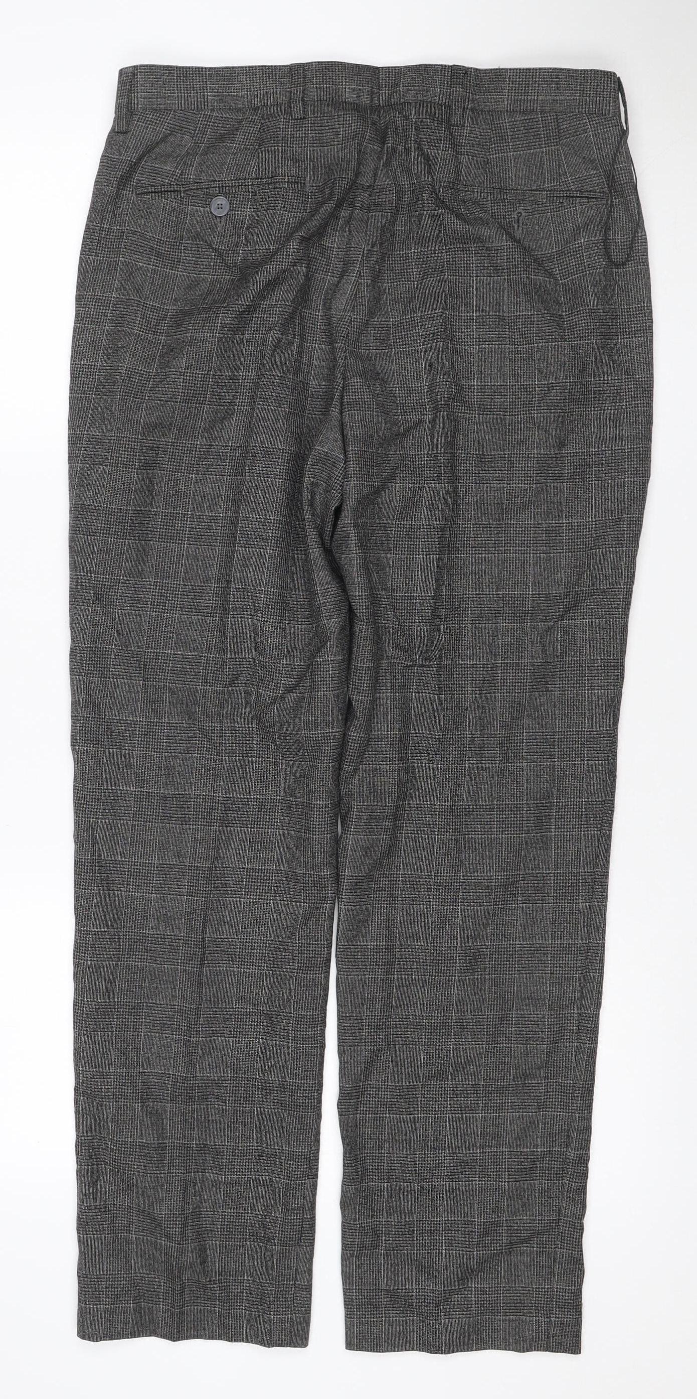 Marks and Spencer Men Grey 32 Regular Check Flat Front Dress Trousers