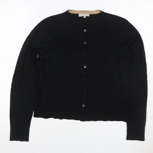 Hobbs Women Black M Merino Wool Button Round Neck Cardigan