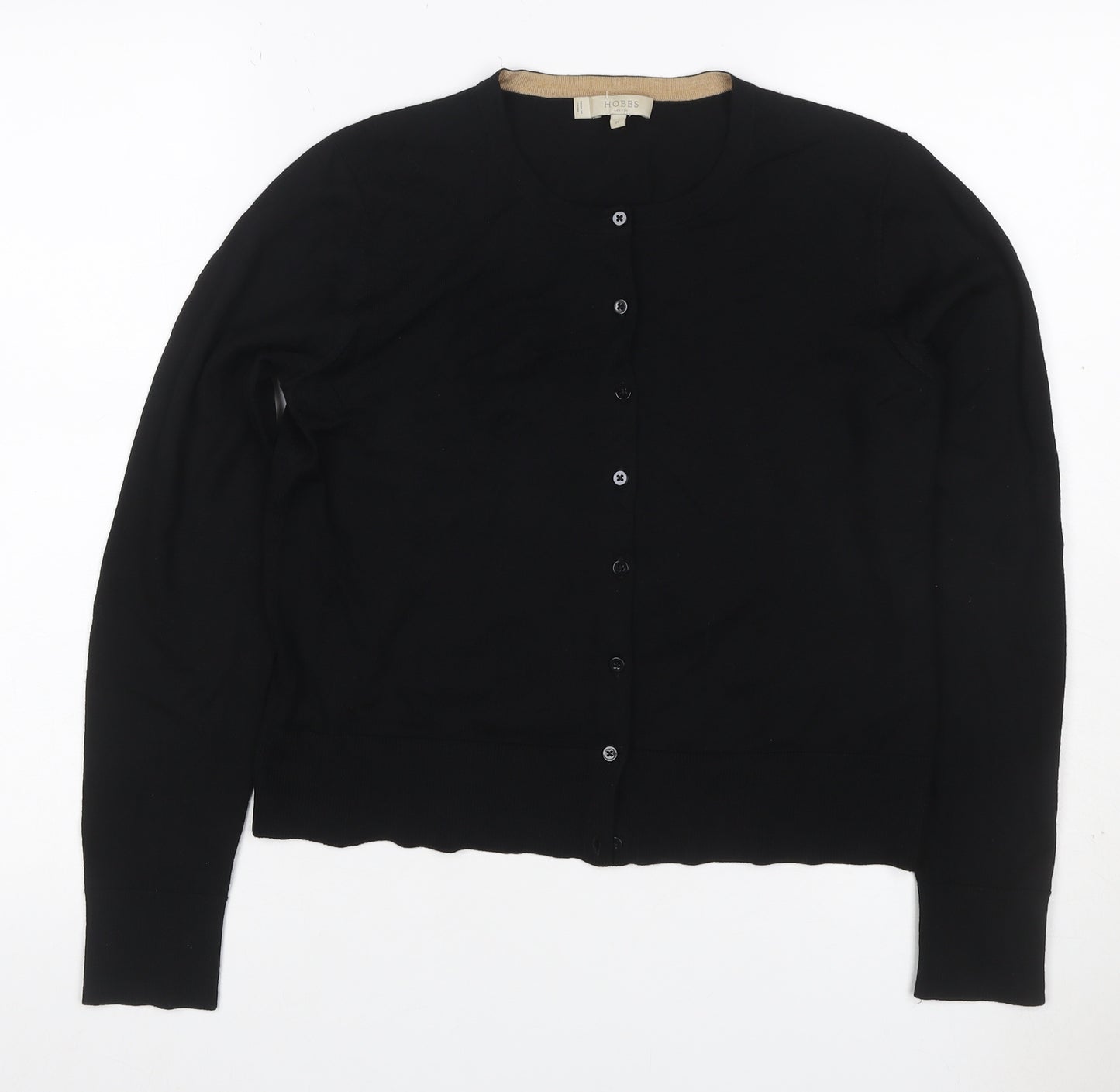 Hobbs Women Black M Merino Wool Button Round Neck Cardigan