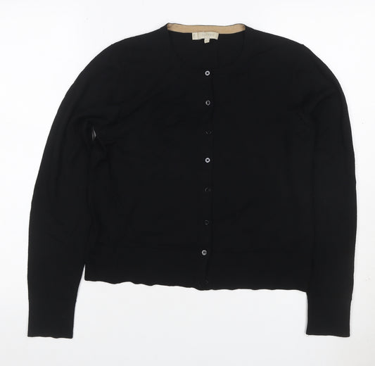 Hobbs Women Black M Merino Wool Button Round Neck Cardigan