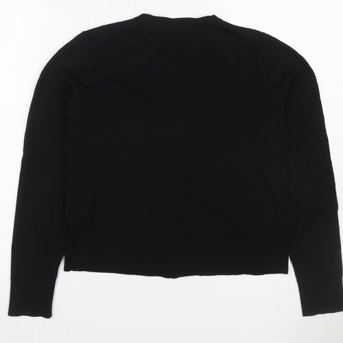 Hobbs Women Black M Merino Wool Button Round Neck Cardigan