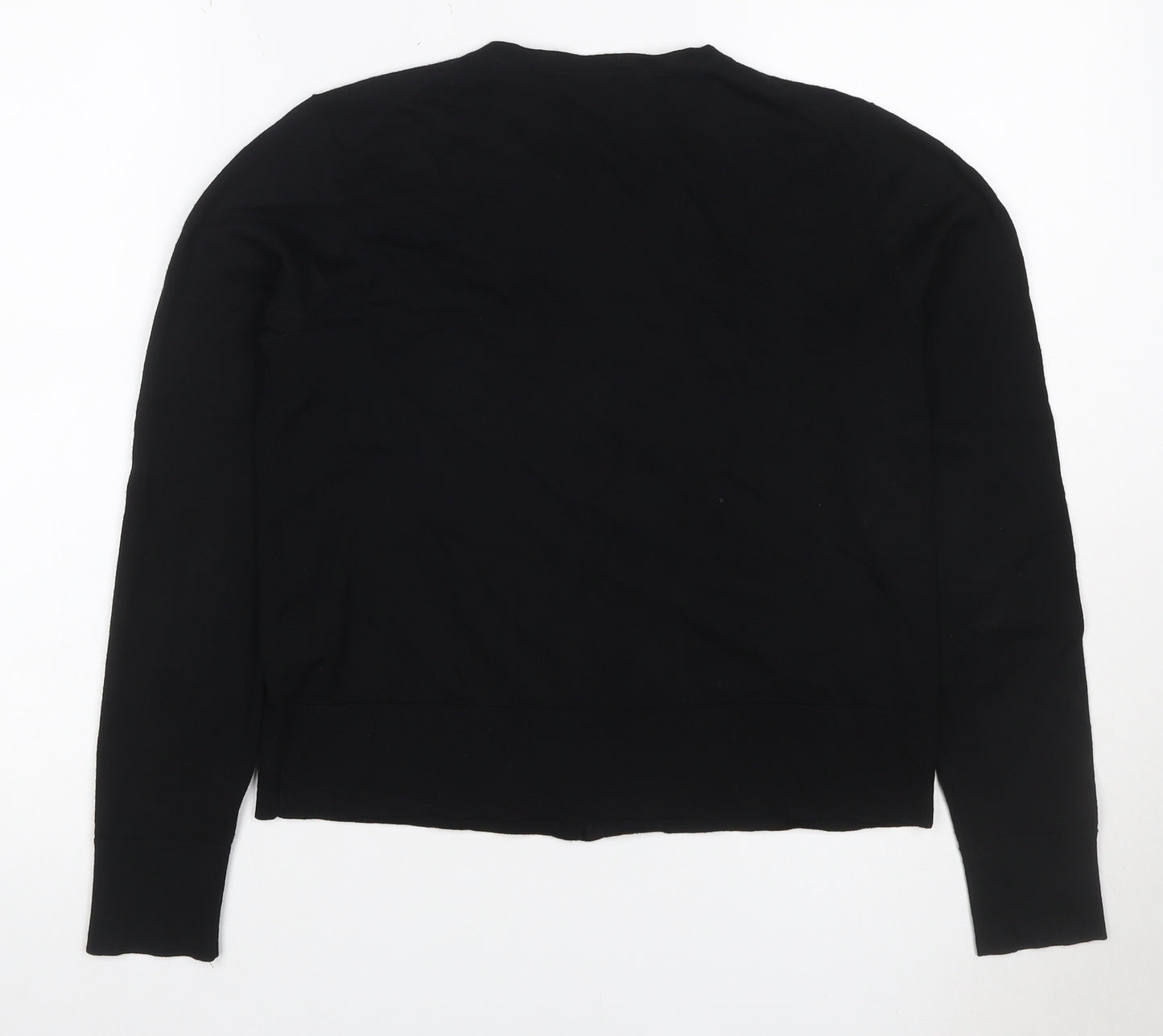 Hobbs Women Black M Merino Wool Button Round Neck Cardigan