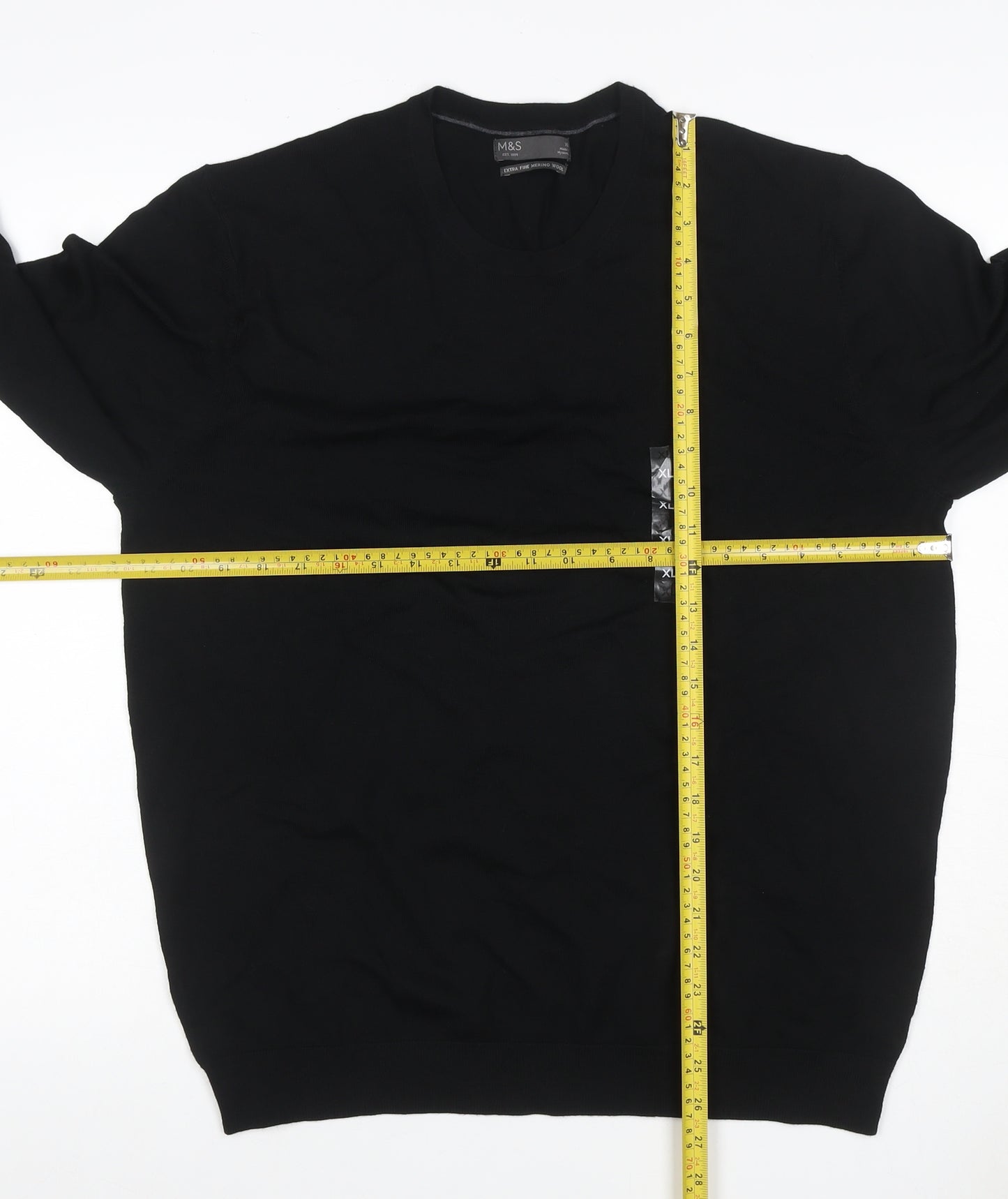 Marks & Spencer Men's Black XL Extra Fine Merino Wool Crew Neck Jumper