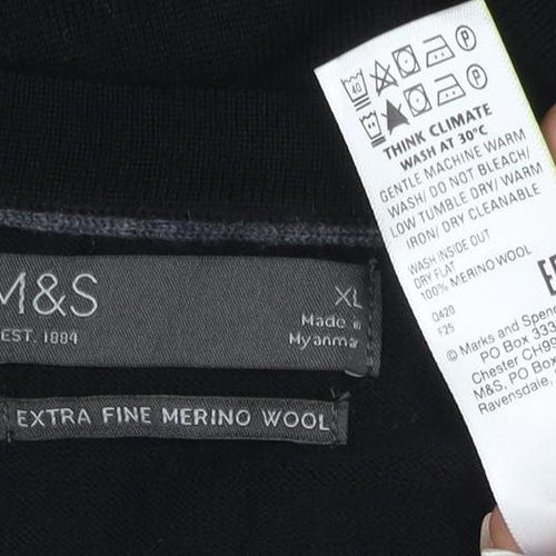 Marks & Spencer Men's Black XL Extra Fine Merino Wool Crew Neck Jumper