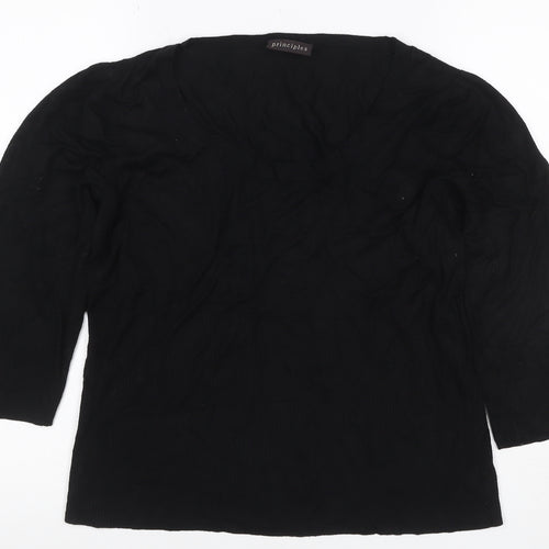 Principles Women’s Black Size 16 Knit Scoop Neck 3/4 Sleeve Top