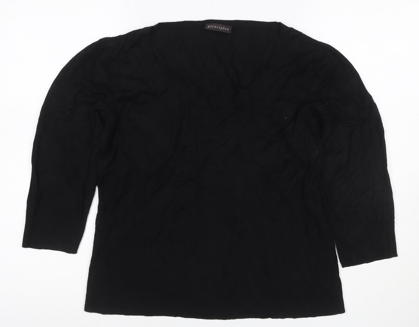 Principles Women’s Black Size 16 Knit Scoop Neck 3/4 Sleeve Top