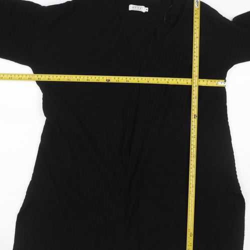 Masai Women’s Black M Wrap Cardigan V-Neck Viscose Wool Knit