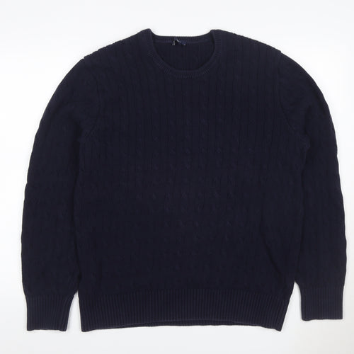 Gap Men's Blue XL Cable-Knit Cotton Crew Neck Pullover Jumper