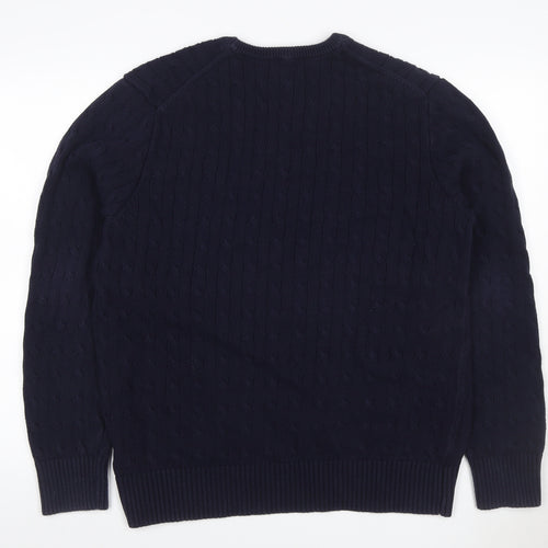 Gap Men's Blue XL Cable-Knit Cotton Crew Neck Pullover Jumper