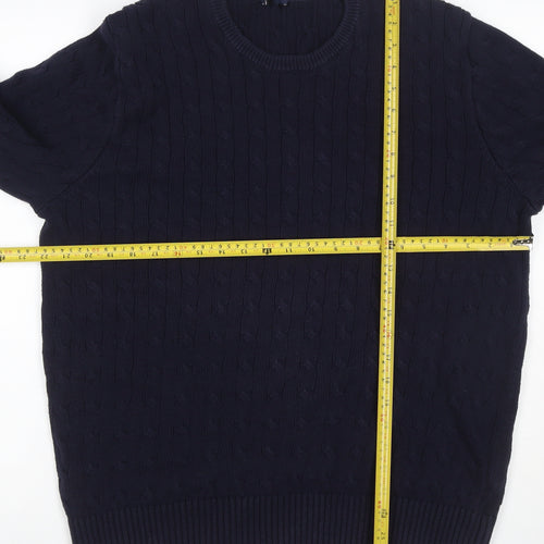 Gap Men's Blue XL Cable-Knit Cotton Crew Neck Pullover Jumper