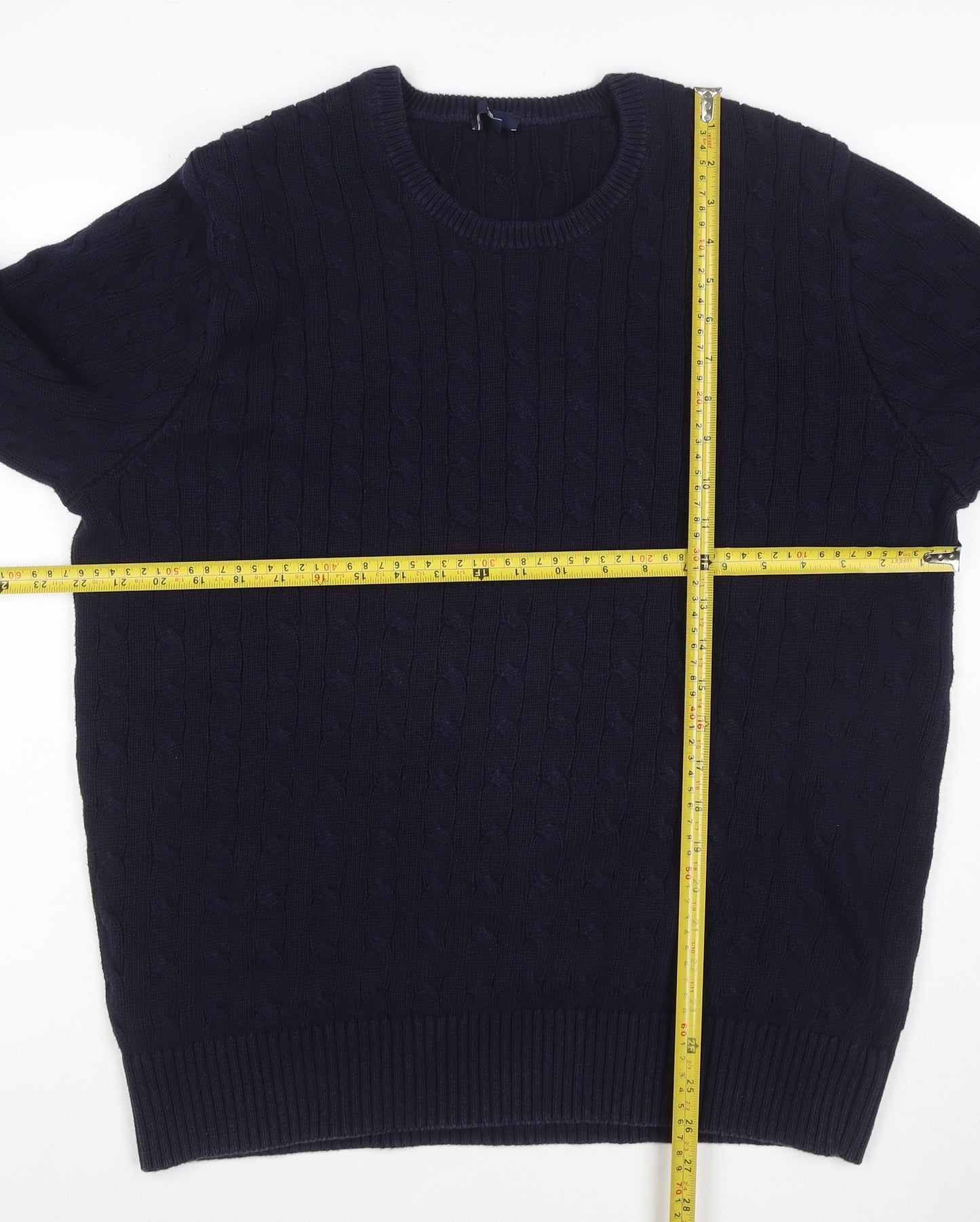Gap Men's Blue XL Cable-Knit Cotton Crew Neck Pullover Jumper