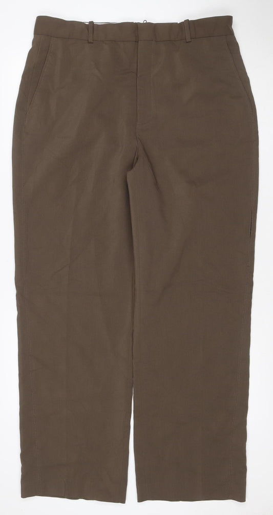 Zara Men Brown 2XL Straight Leg Adjustable Waist Dress Trousers