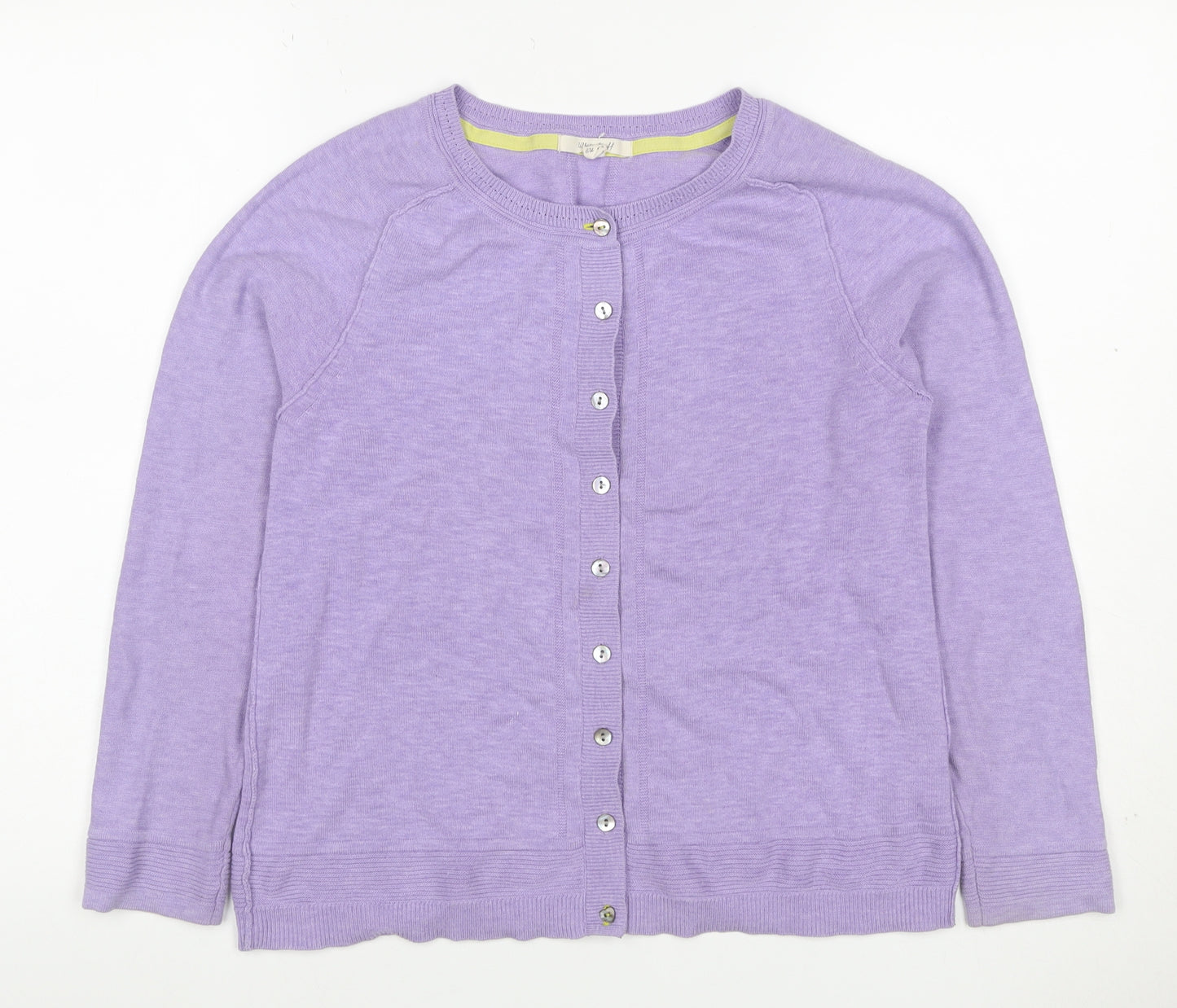 White Stuff Women Purple Bamboo Cardigan UK 12 Round Neck Long Sleeve