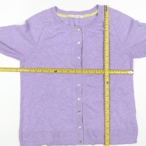 White Stuff Women Purple Bamboo Cardigan UK 12 Round Neck Long Sleeve