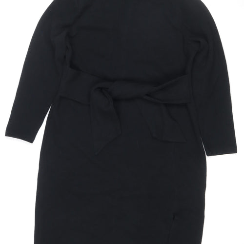 M&S Women’s Black UK 16 Knee Length Belted Stretch Sheath Dress