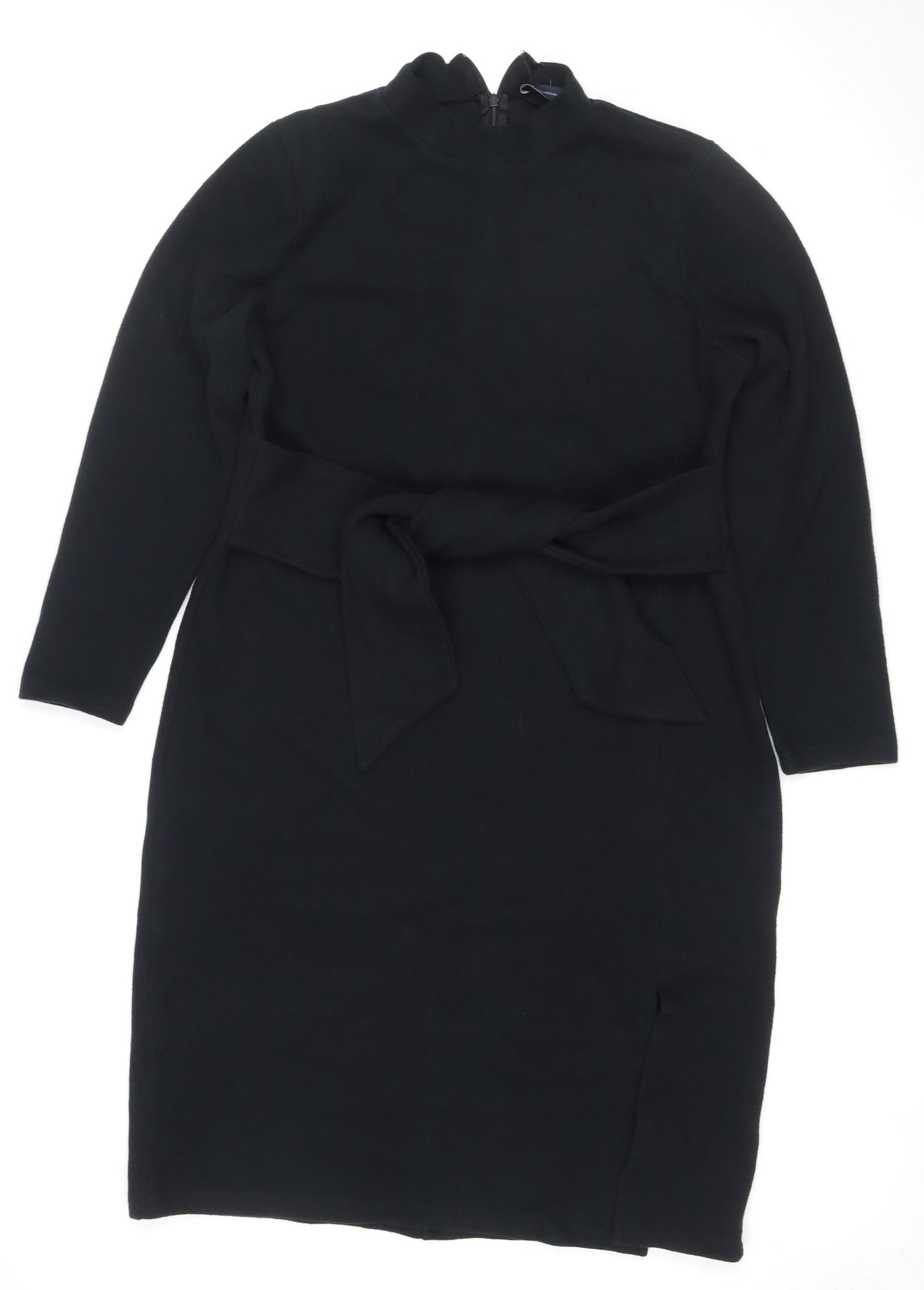 M&S Women’s Black UK 16 Knee Length Belted Stretch Sheath Dress