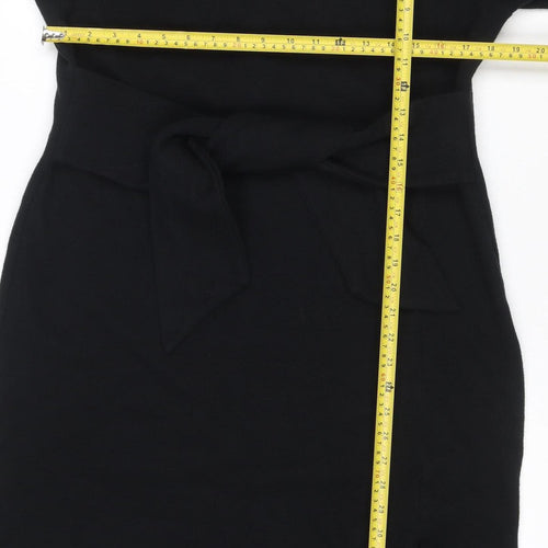 M&S Women’s Black UK 16 Knee Length Belted Stretch Sheath Dress