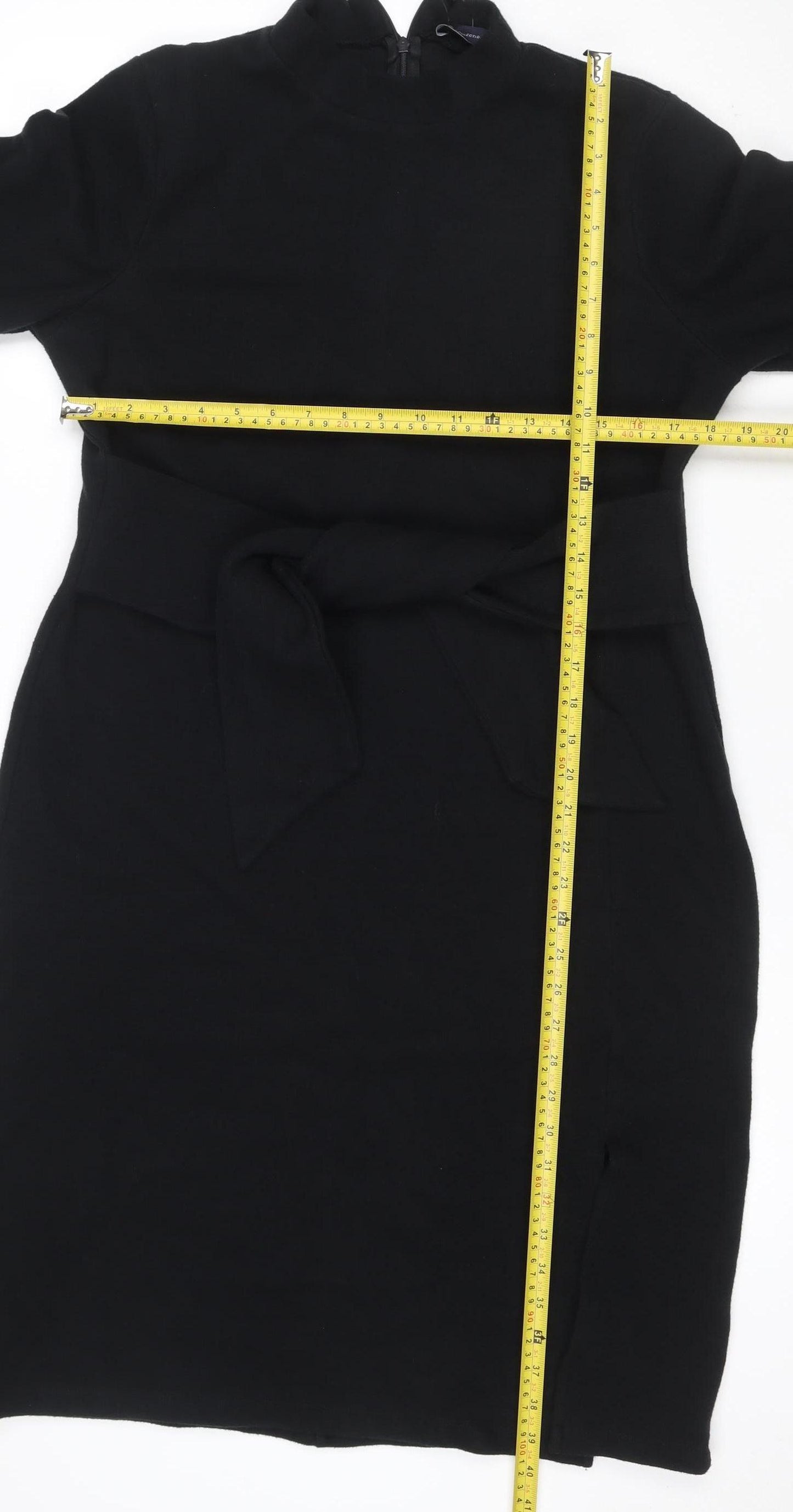 M&S Women’s Black UK 16 Knee Length Belted Stretch Sheath Dress