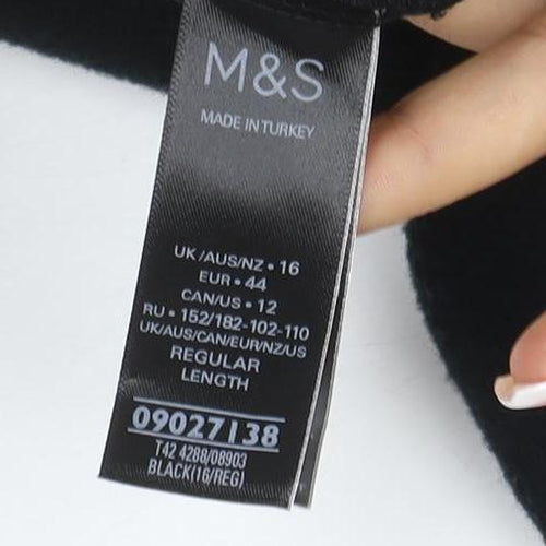 M&S Women’s Black UK 16 Knee Length Belted Stretch Sheath Dress