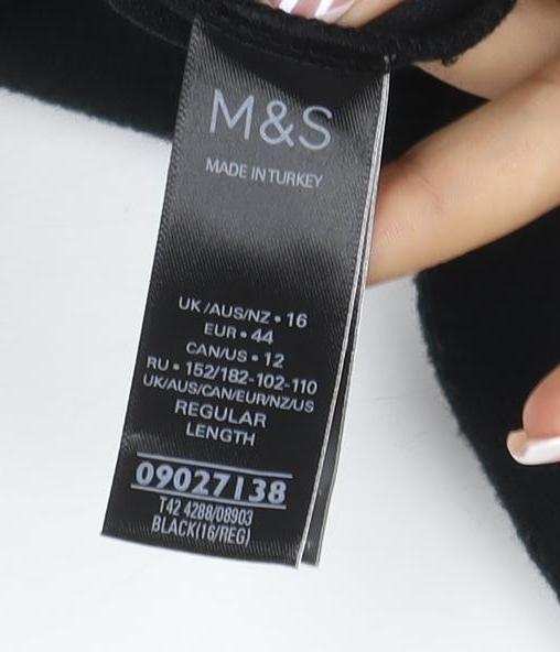 M&S Women’s Black UK 16 Knee Length Belted Stretch Sheath Dress