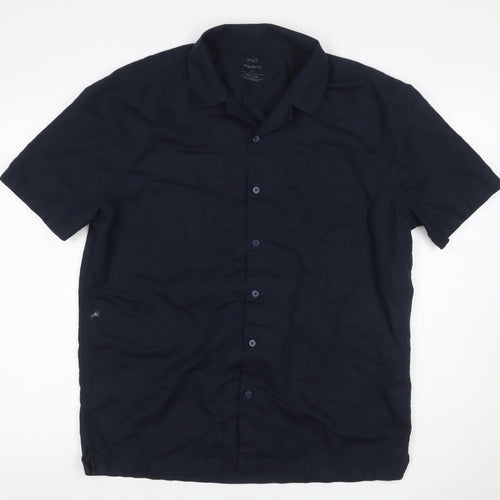Marks and Spencer Men's Blue L Regular Fit Linen Blend Short Sleeve Shirt