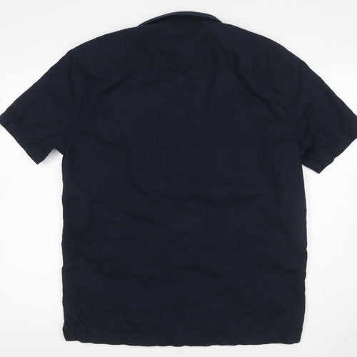 Marks and Spencer Men's Blue L Regular Fit Linen Blend Short Sleeve Shirt