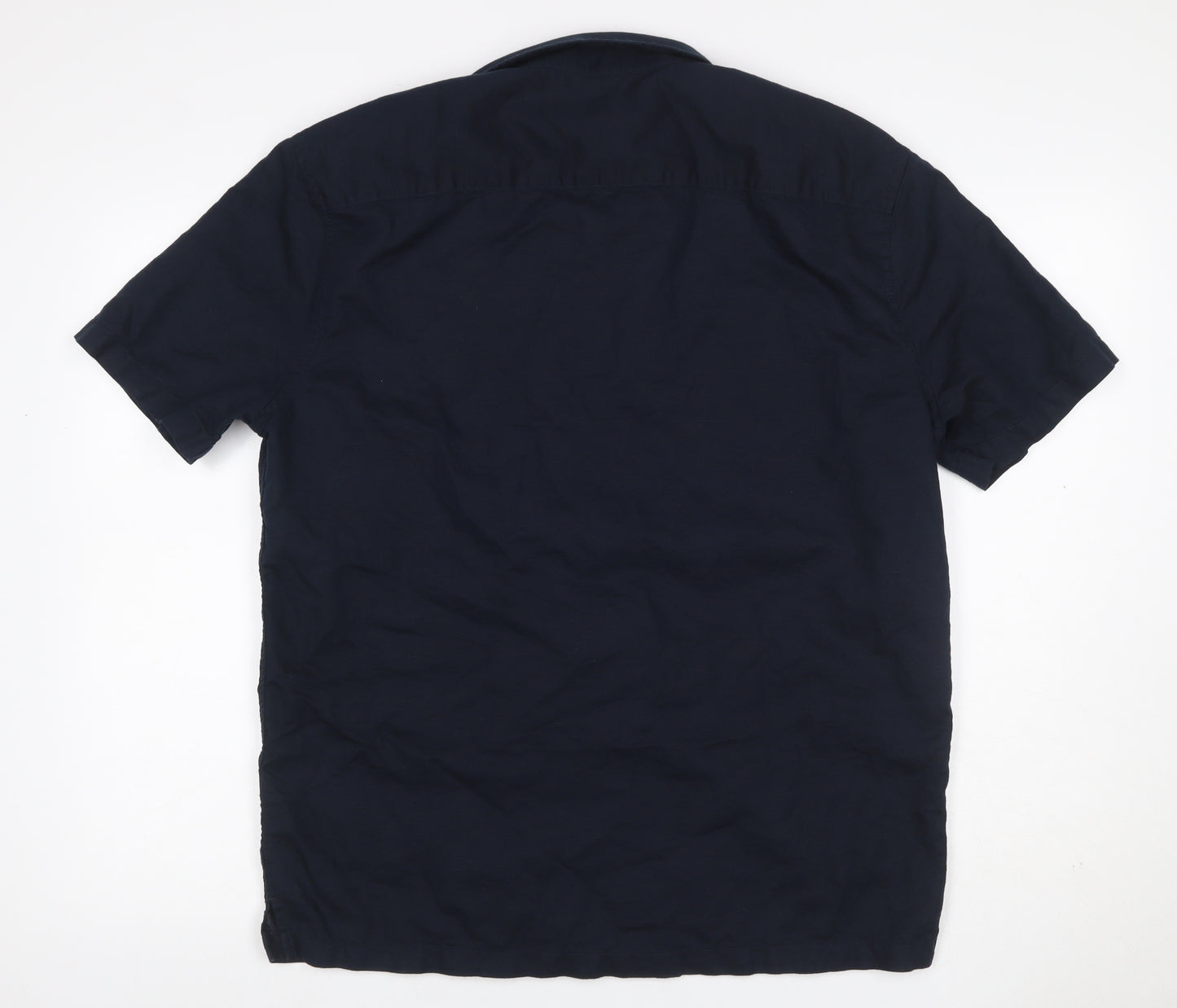 Marks and Spencer Men's Blue L Regular Fit Linen Blend Short Sleeve Shirt
