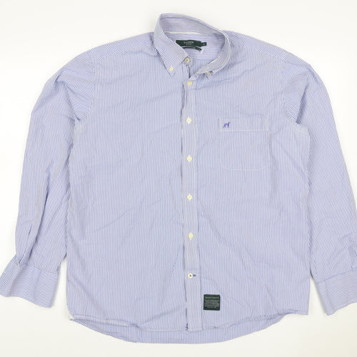 Sacoor Brothers Men’s Blue Stripe XL Cotton Button-Down Shirt
