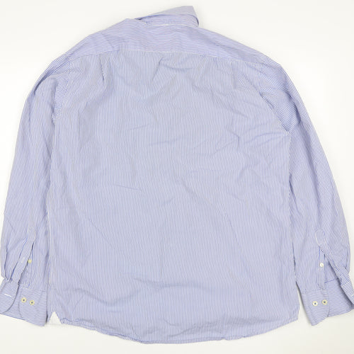 Sacoor Brothers Men’s Blue Stripe XL Cotton Button-Down Shirt