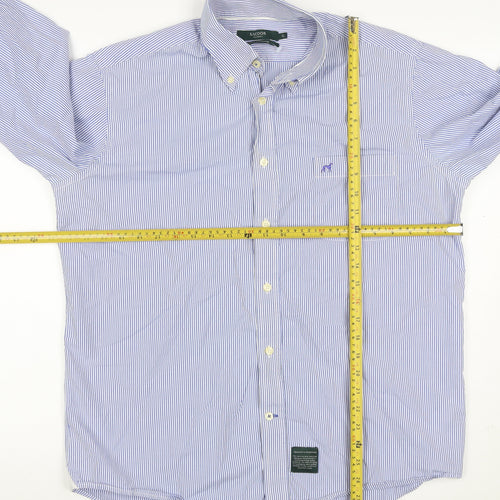 Sacoor Brothers Men’s Blue Stripe XL Cotton Button-Down Shirt