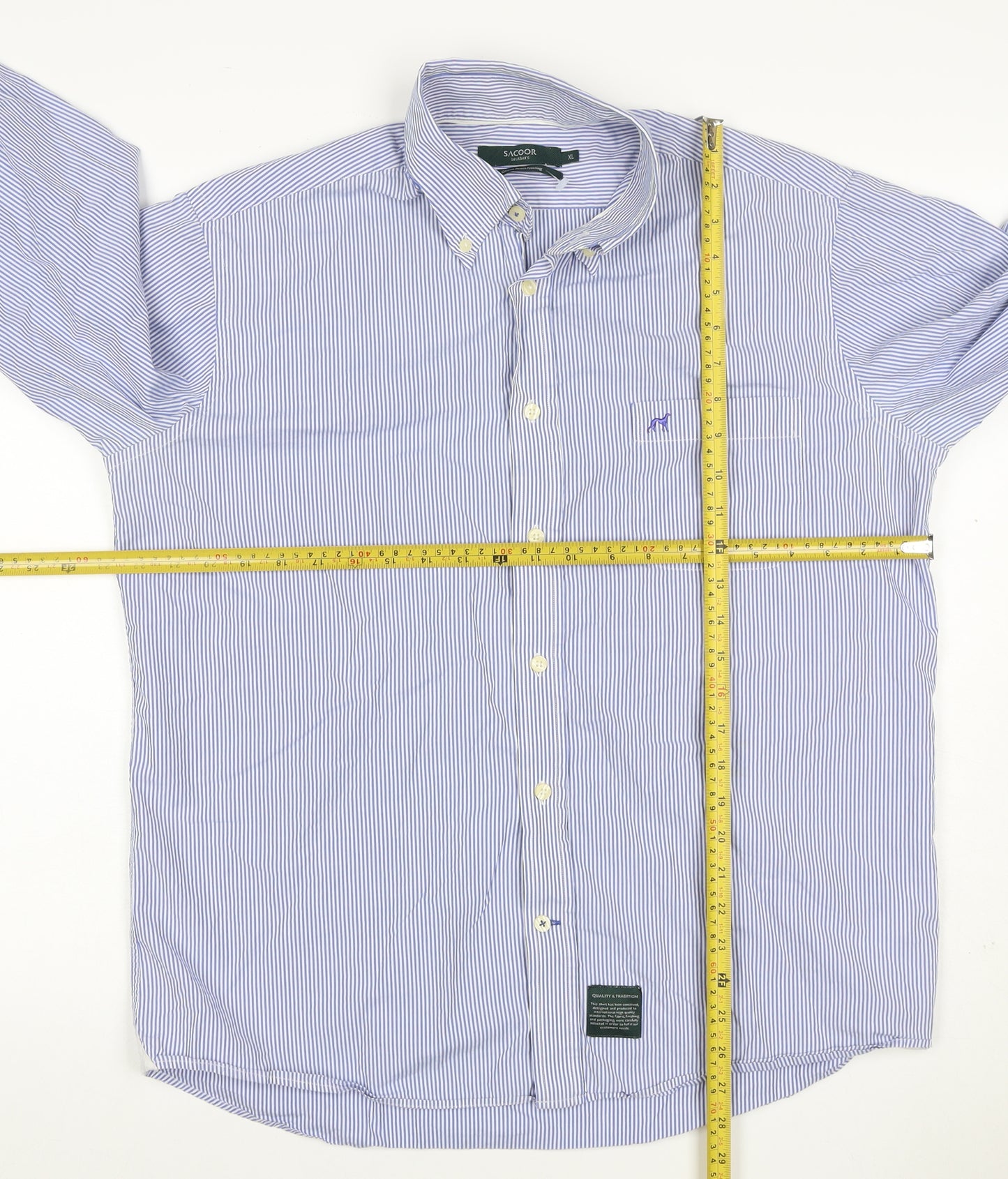 Sacoor Brothers Men’s Blue Stripe XL Cotton Button-Down Shirt