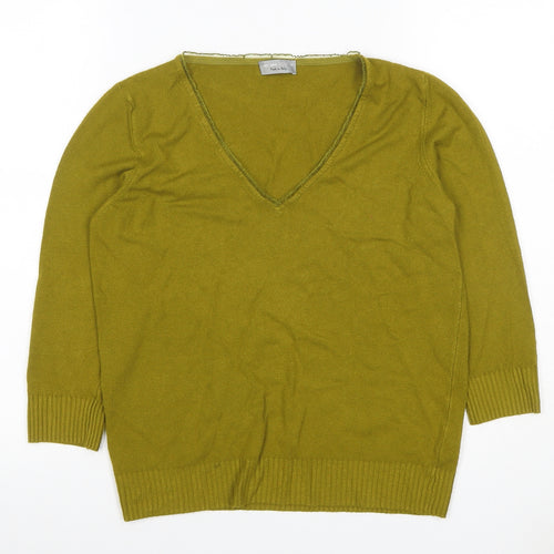 Per Una Women Green Size 14 V-Neck Long Sleeve Fine Knit Jumper