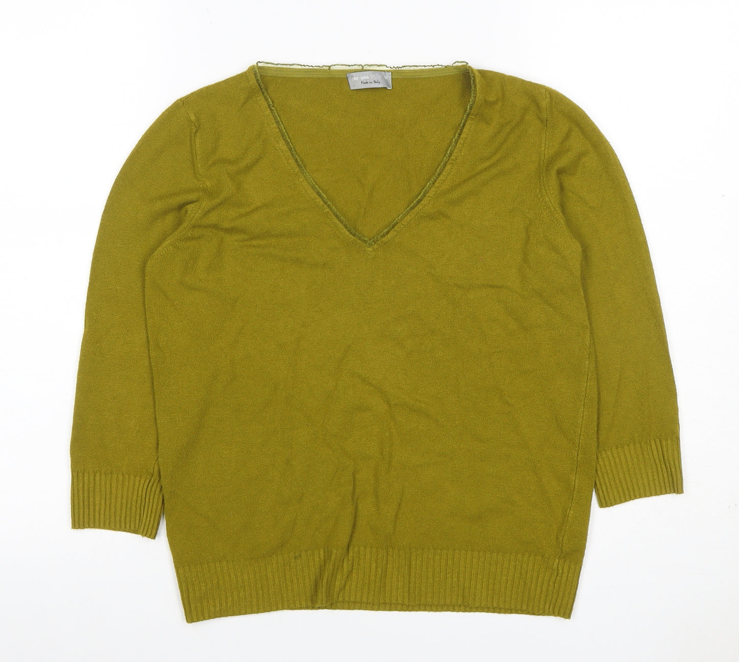 Per Una Women Green Size 14 V-Neck Long Sleeve Fine Knit Jumper