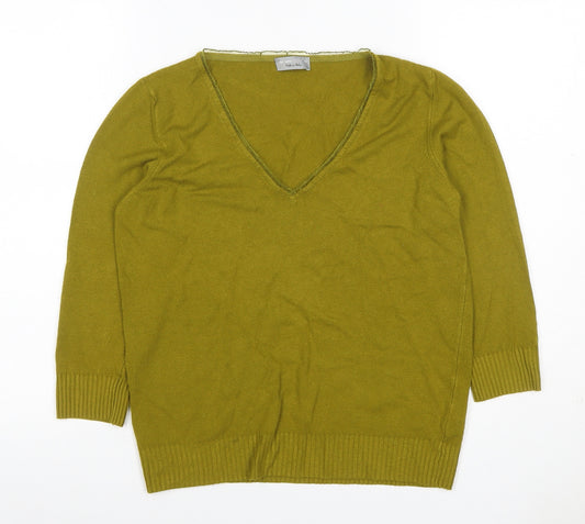 Per Una Women Green Size 14 V-Neck Long Sleeve Fine Knit Jumper