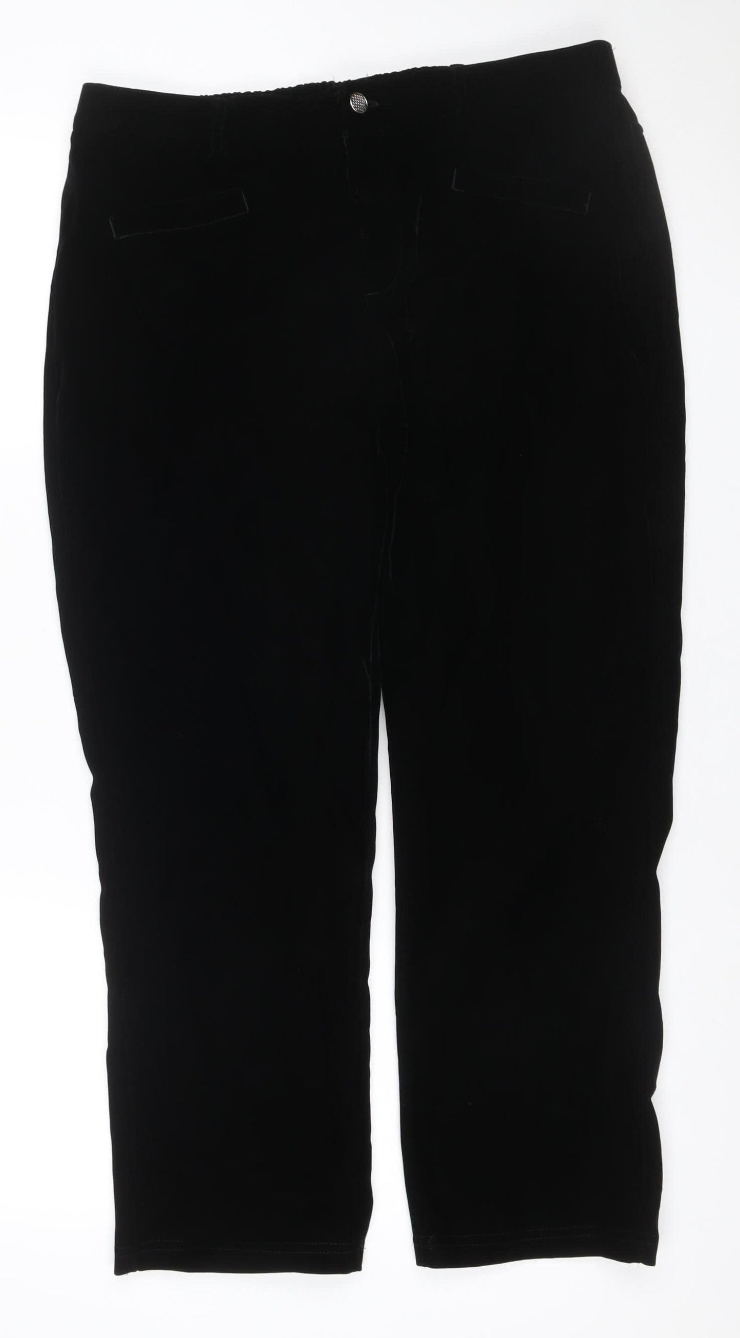 Anthology Women’s Black UK 16 Velour Bootcut Trousers Pockets