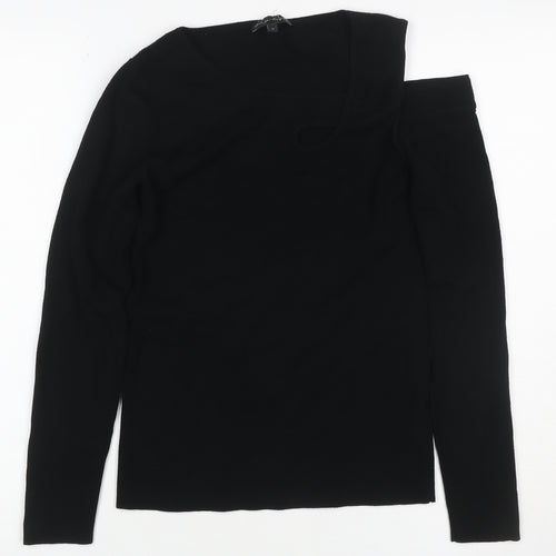 Phase Eight Women Black Size 8 One Shoulder Rib Knit Long Sleeve Top