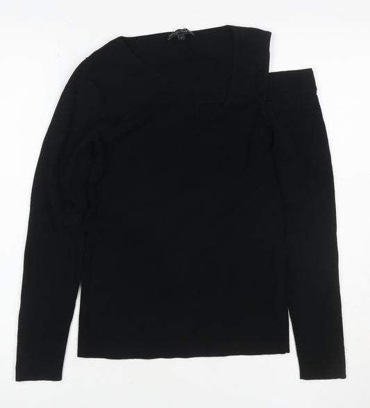 Phase Eight Women Black Size 8 One Shoulder Rib Knit Long Sleeve Top