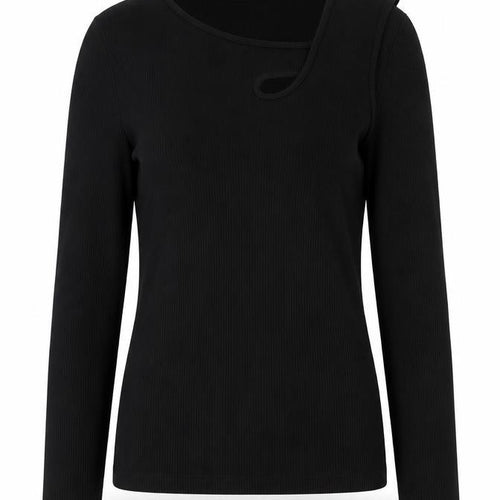 Phase Eight Women Black Size 8 One Shoulder Rib Knit Long Sleeve Top