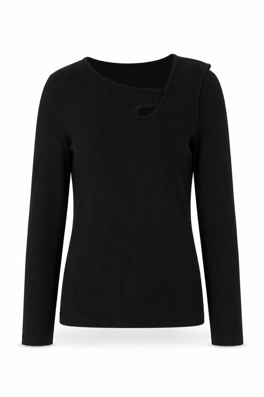 Phase Eight Women Black Size 8 One Shoulder Rib Knit Long Sleeve Top