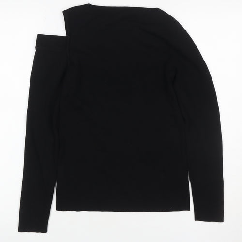 Phase Eight Women Black Size 8 One Shoulder Rib Knit Long Sleeve Top