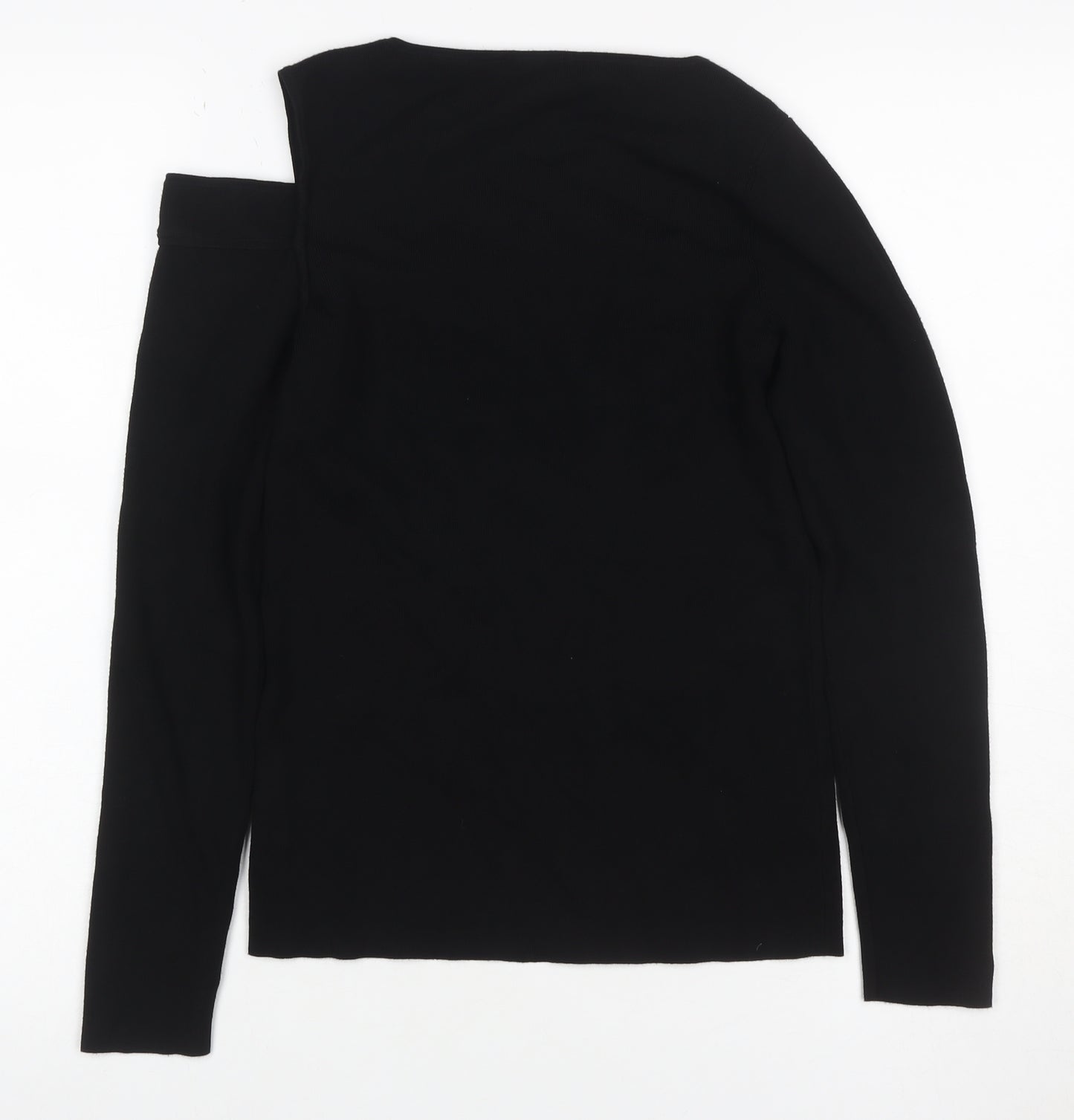 Phase Eight Women Black Size 8 One Shoulder Rib Knit Long Sleeve Top