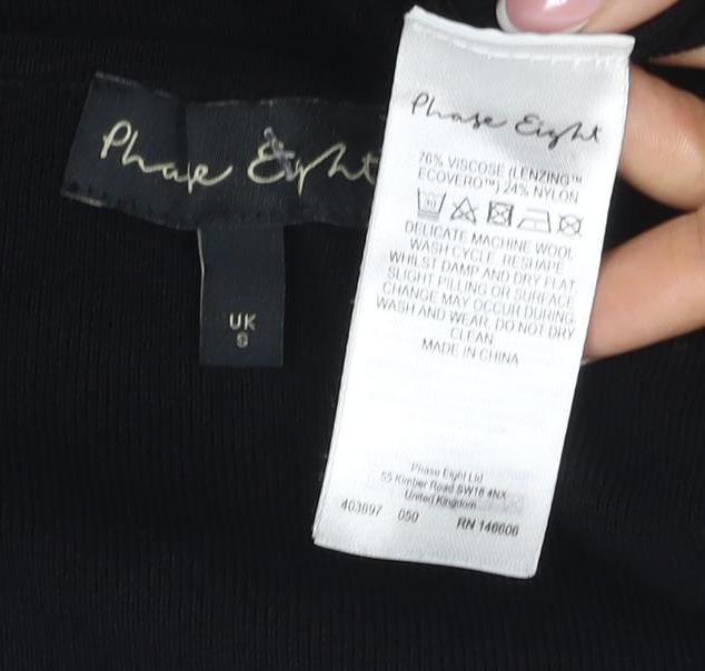Phase Eight Women Black Size 8 One Shoulder Rib Knit Long Sleeve Top
