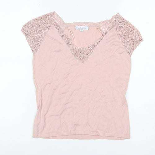 J Taylor Women’s Pink Size 14 V-Neck Crochet Cap Sleeve Knit Blouse