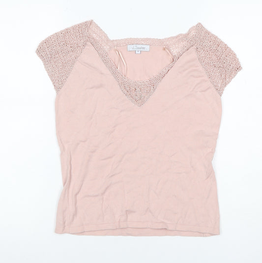 J Taylor Women’s Pink Size 14 V-Neck Crochet Cap Sleeve Knit Blouse