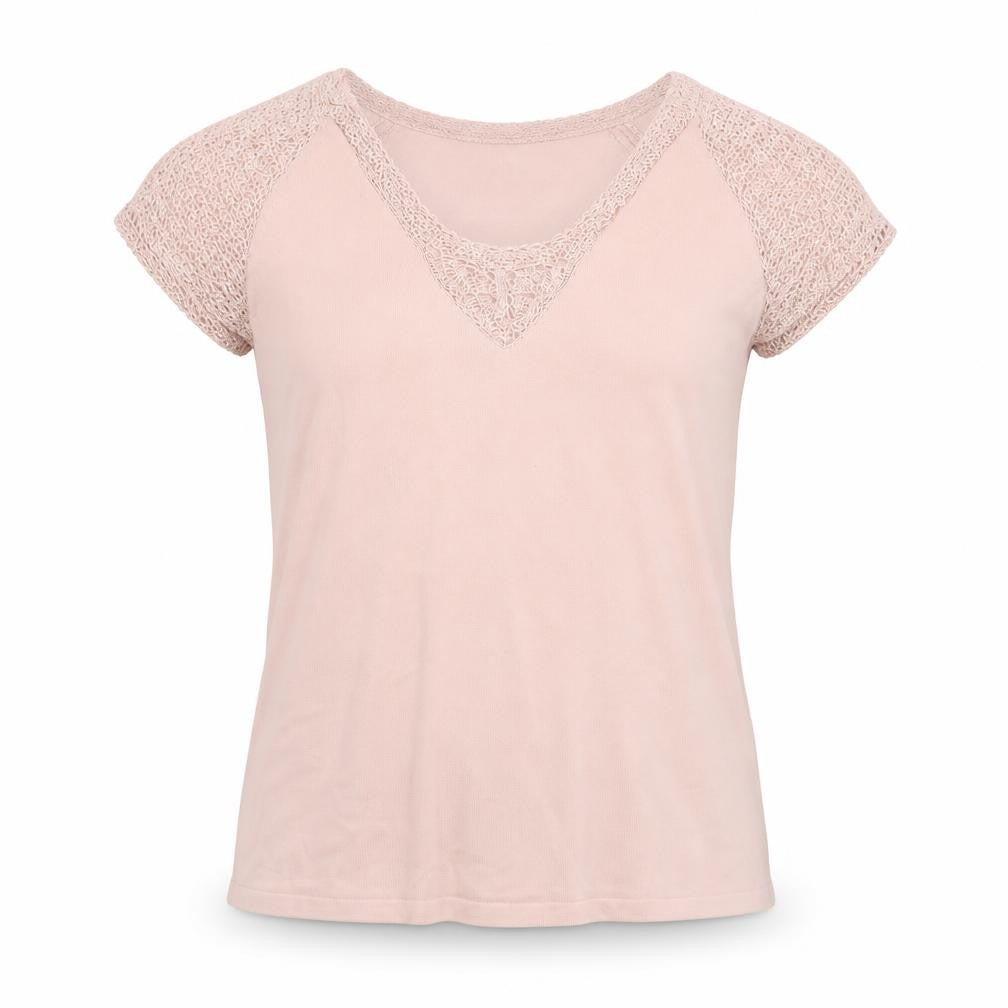 J Taylor Women’s Pink Size 14 V-Neck Crochet Cap Sleeve Knit Blouse