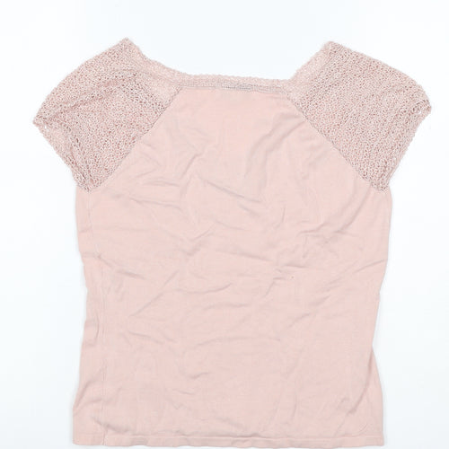J Taylor Women’s Pink Size 14 V-Neck Crochet Cap Sleeve Knit Blouse
