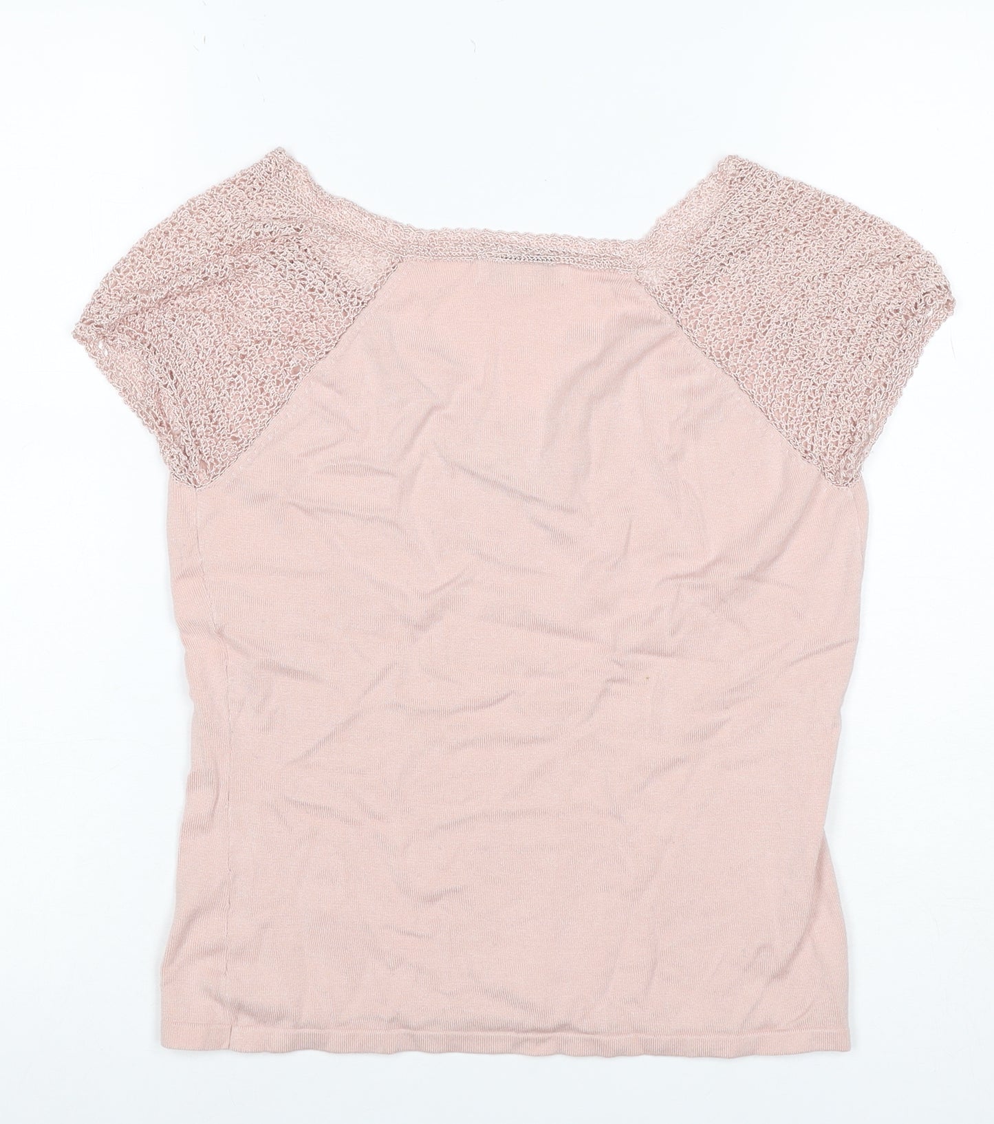 J Taylor Women’s Pink Size 14 V-Neck Crochet Cap Sleeve Knit Blouse