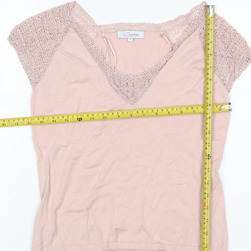 J Taylor Women’s Pink Size 14 V-Neck Crochet Cap Sleeve Knit Blouse